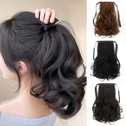 12 Inch Long Curly Synthetic Ponytail Black Tie-Up Ponytail Extensions