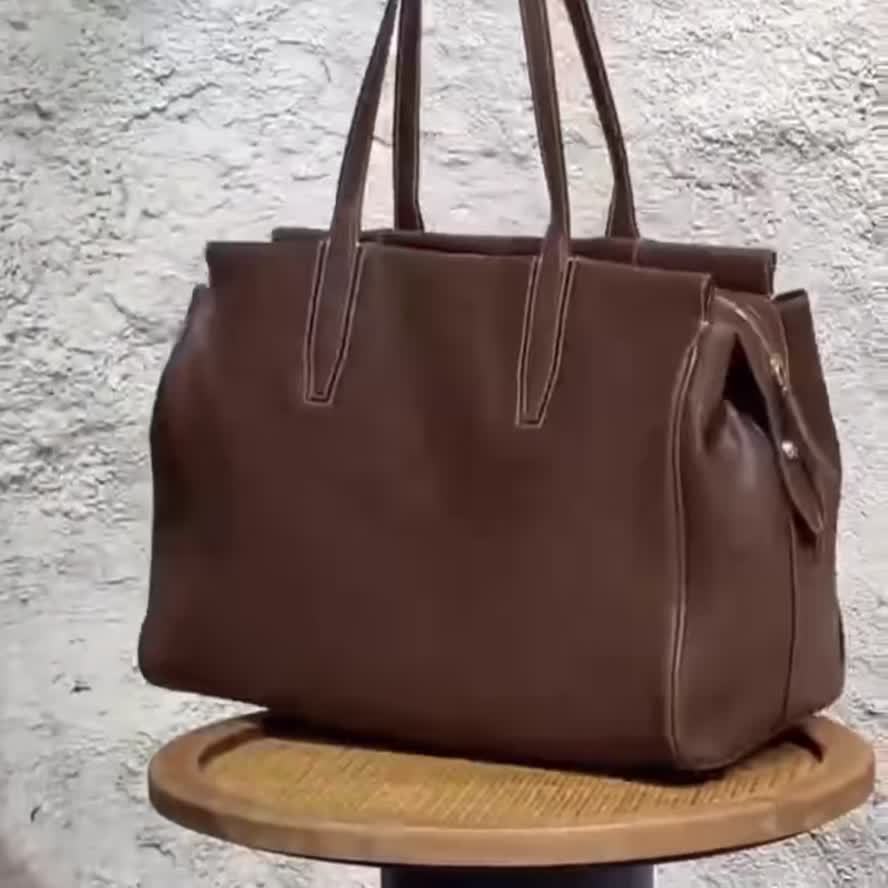 Luxury Genuine Leather Tote Bag - Spacious With Zipper Bag, Perfect for Women's Travel & Business