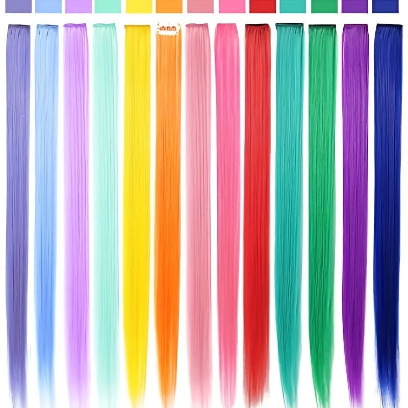 9pcs Colorful Hair Extension Clips Straight Hair Multicolor Hair Extensions Accessories Women Gift Party Highlights Wig Pieces for Women Cosplay Party Y2K Style