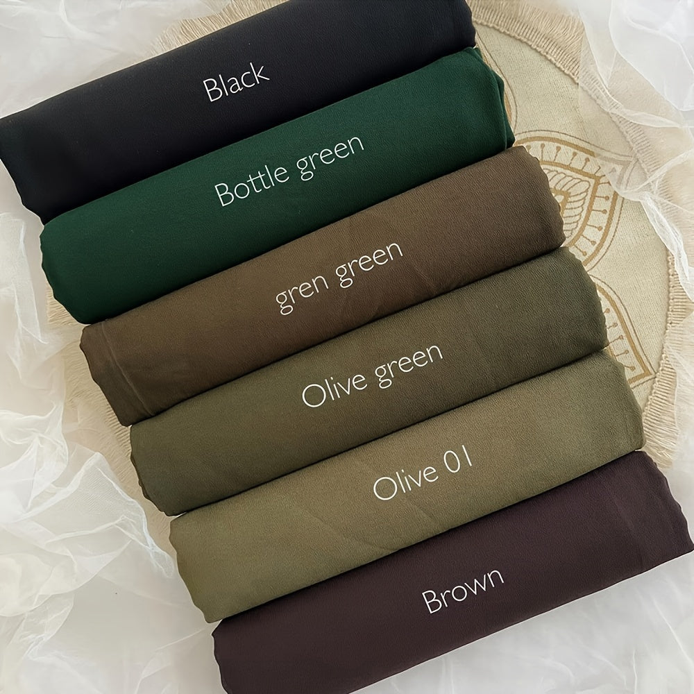 6pcs Women's Breathable Satin Bamboo Jersey Hijab Scarves - Non-Stretch Snug Fit, 10 Solid Colors for Ramadan & Modest Fashion, Premium Woven Satin Fabric, Hand Wash/Dry Clean, Hijab Accessories