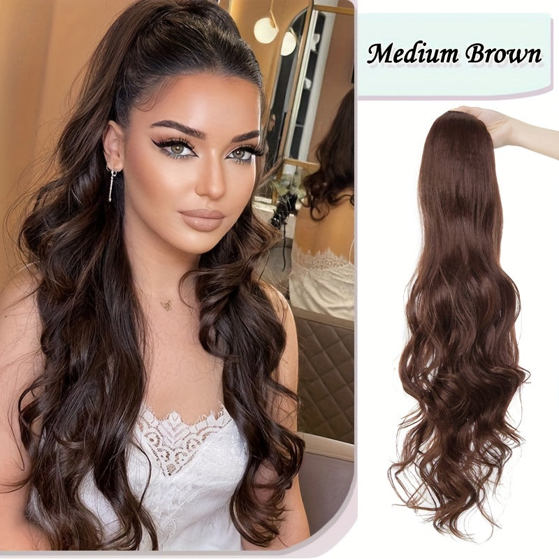 Long Curly Wavy Hair Piece Synthetic Pony Tail Extensions For Women Highlight Balayage