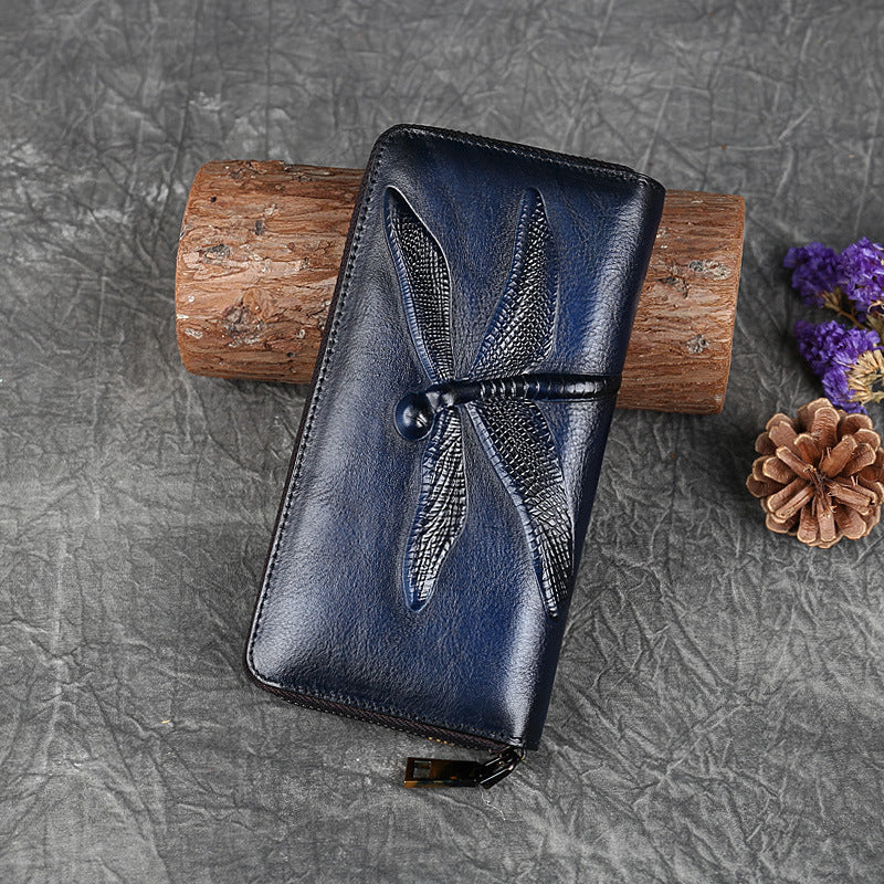 [Leather Floral Clutch Bag] Vintage Leather Wristband Purse - Embossed Floral Pattern Zippered Clutch Bag with Coin Purse and Polyester Lining