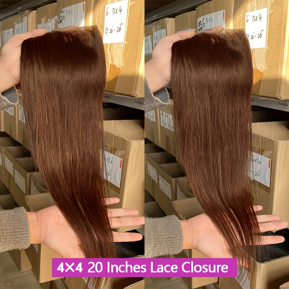 3 Bundles Straight Wave Virgin Human Hair Weave Extensions With 4x4 Lace Closure, 13×4 Lace Frontal, 100% Unprocessed Brazilian Hair, Dark Auburn Color, Soft & Tangle-Free, Versatile Hair Styling | Contemporary Style