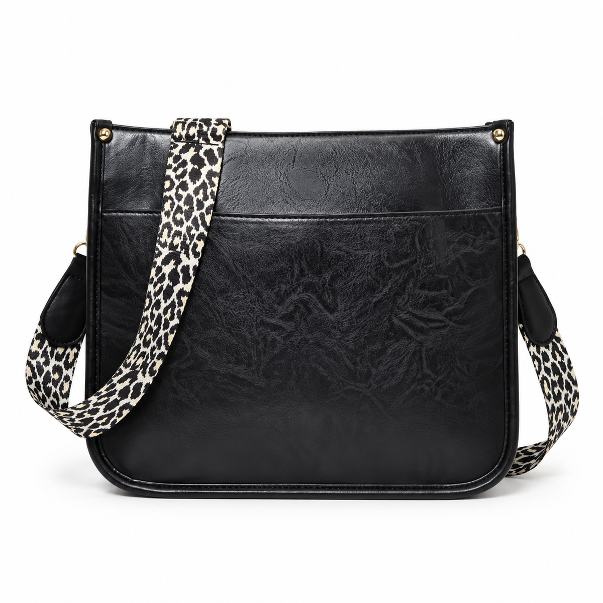Black Crossbody Bag With Leopard Strap