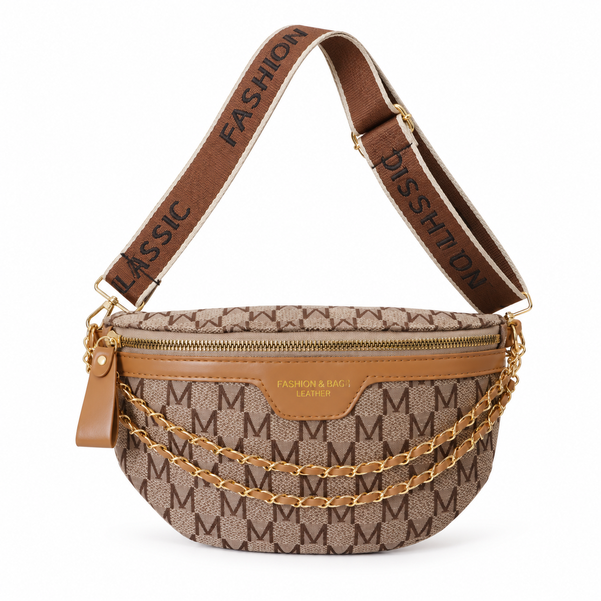 Brown Monogram Crossbody Bag With Chains