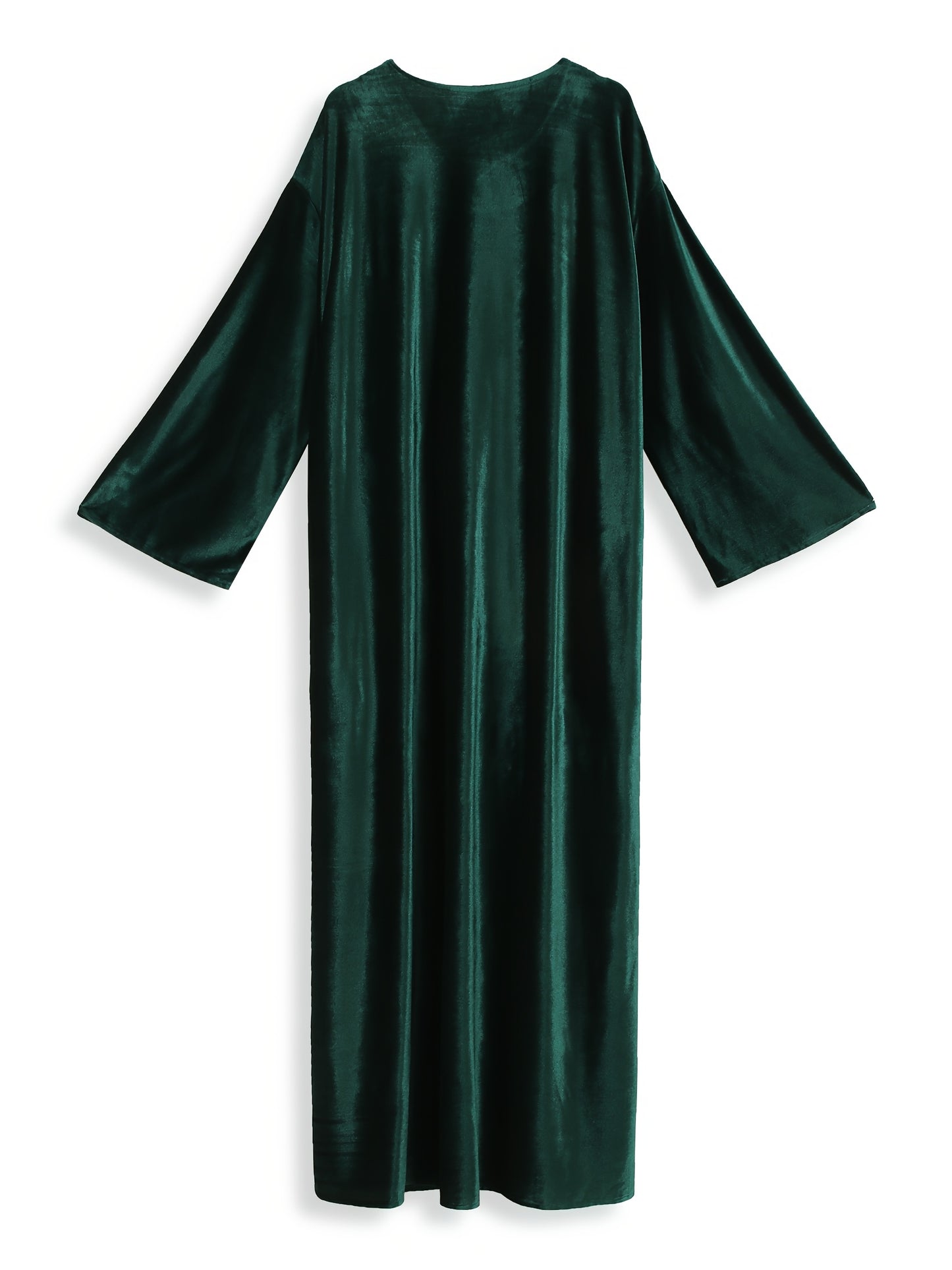 EDOLYNSA round neck embroidery long elegant dark green long sleeve side pocket ethnic dress Turkish robe Middle Eastern fashion casual vacation large size Kaftan blouse