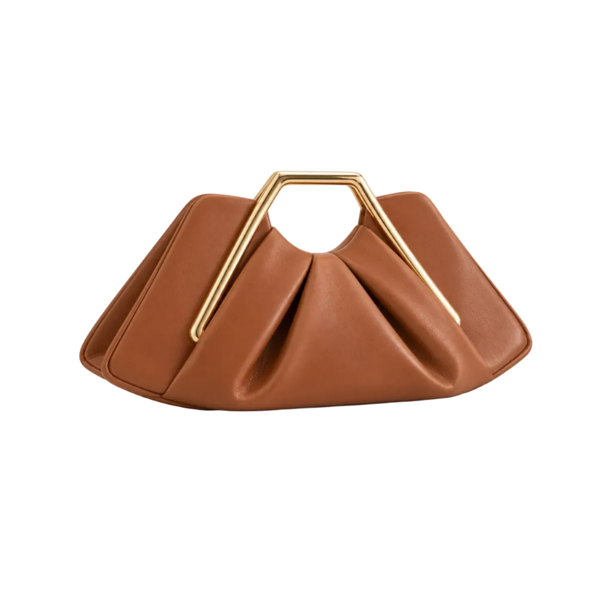 Caramel Sculptural Clutch With Golden Handle