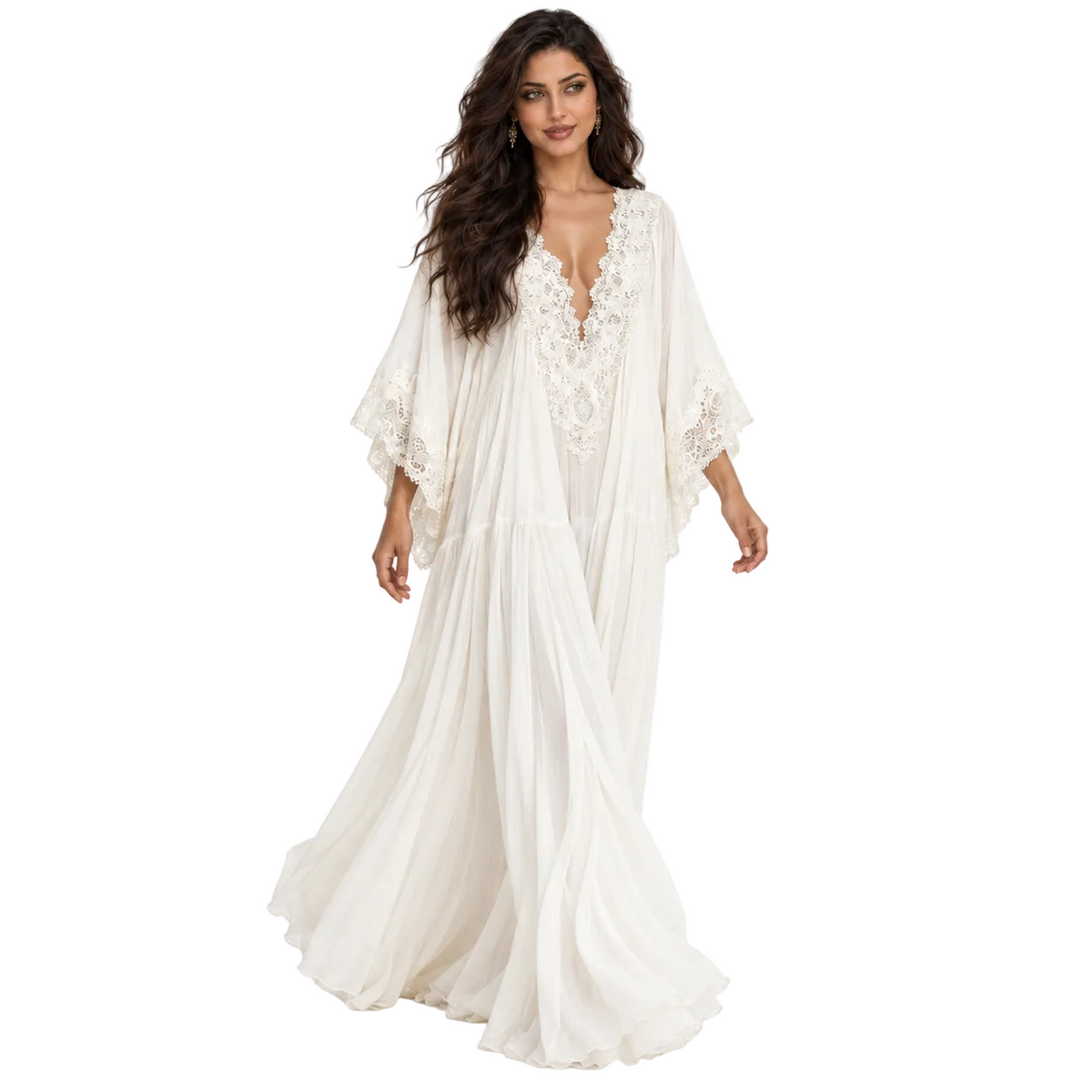 White Lace Flowing Women’s Beach Kaftan