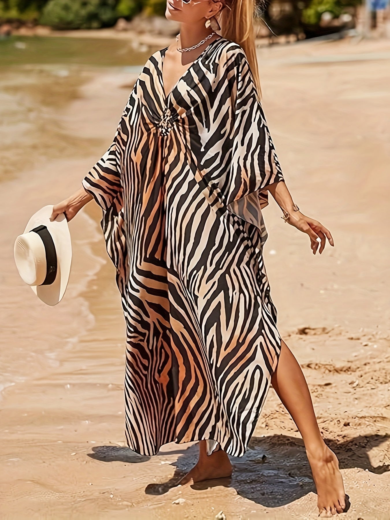[Plus Size, Resort Cover Ups] Plus Size Kaftan Beach Cover Ups - Swimwear Women Resort Dress Kaftan Dresses
