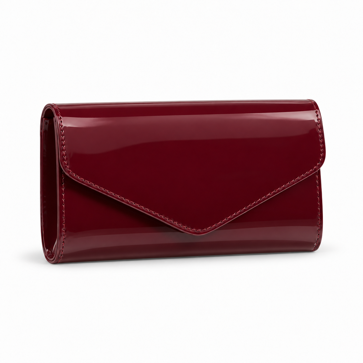 Glossy Burgundy Patent Envelope Clutch Bag