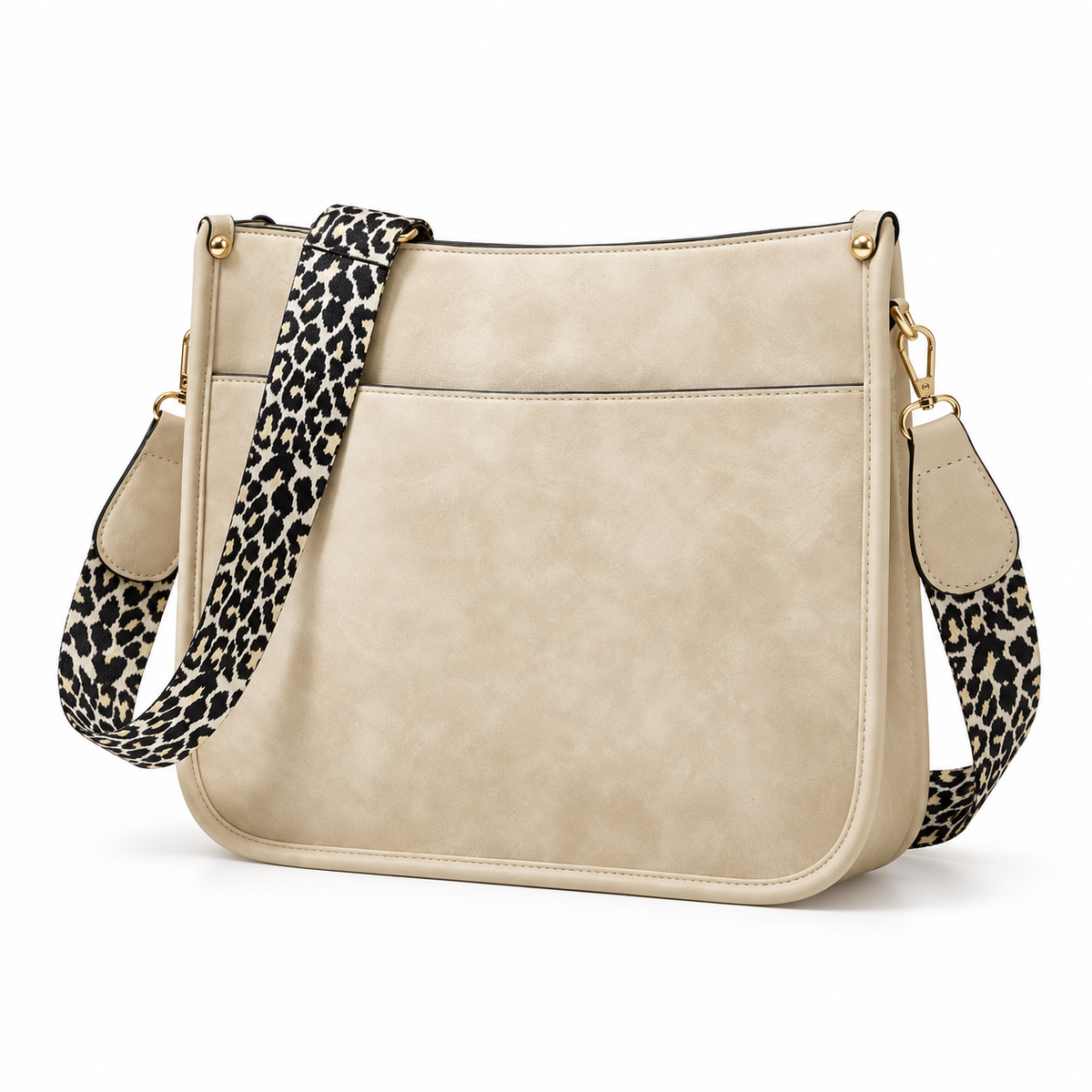 Beige Crossbody Bag With Leopard Strap