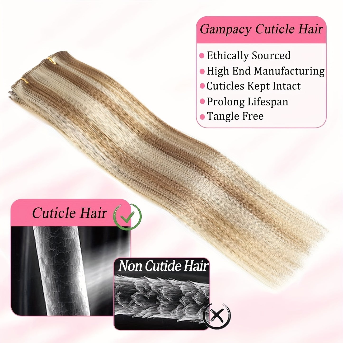 Clip In Hair Extensions Real Human Hair, Seamless Clip InsReal Human Hair for Women, Remy Human Hair Clip InExtensions, Double Weft 8pcs 14-24 Inch Light BlondeHighlighted Golden Blonde