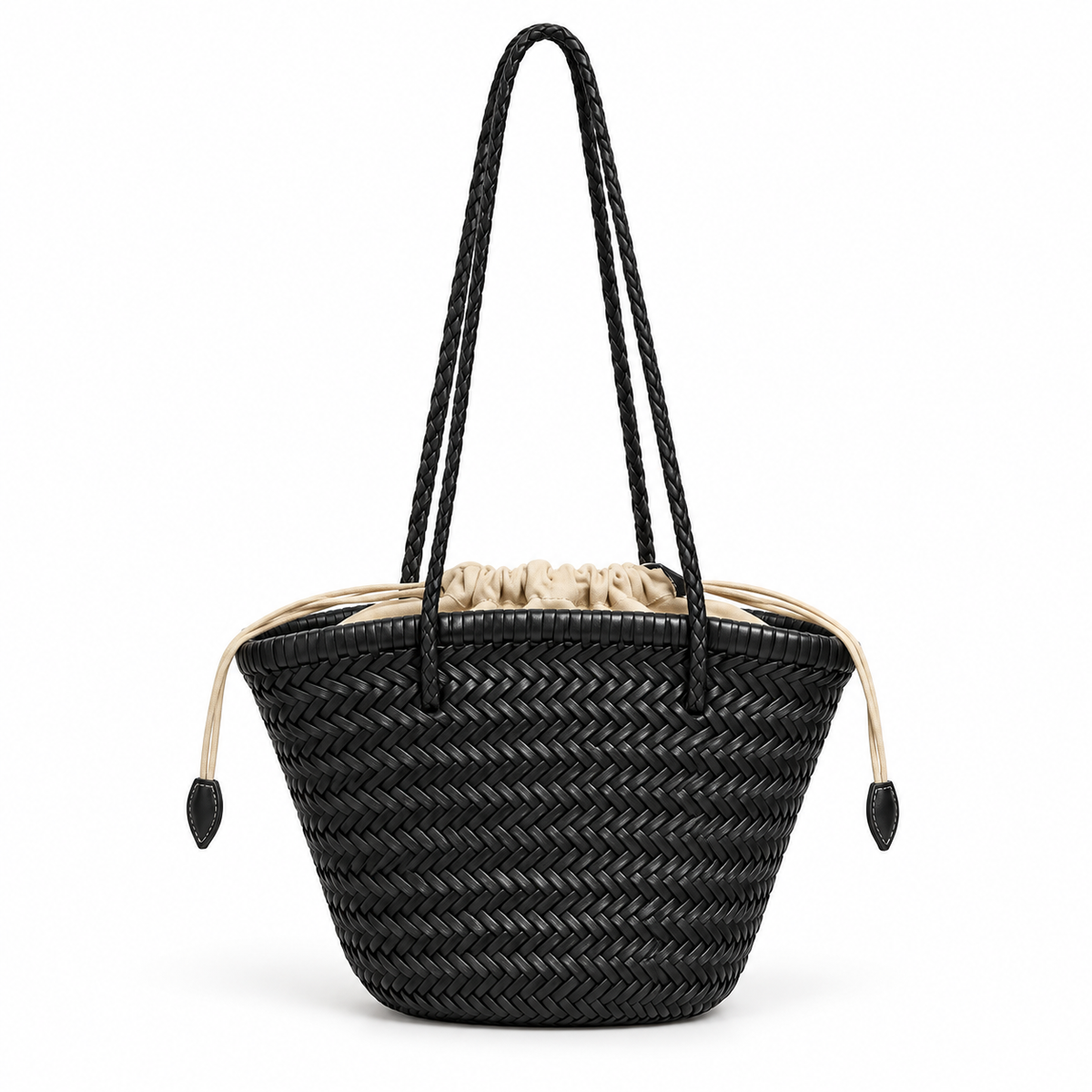 Black Woven Tote With Braided Straps