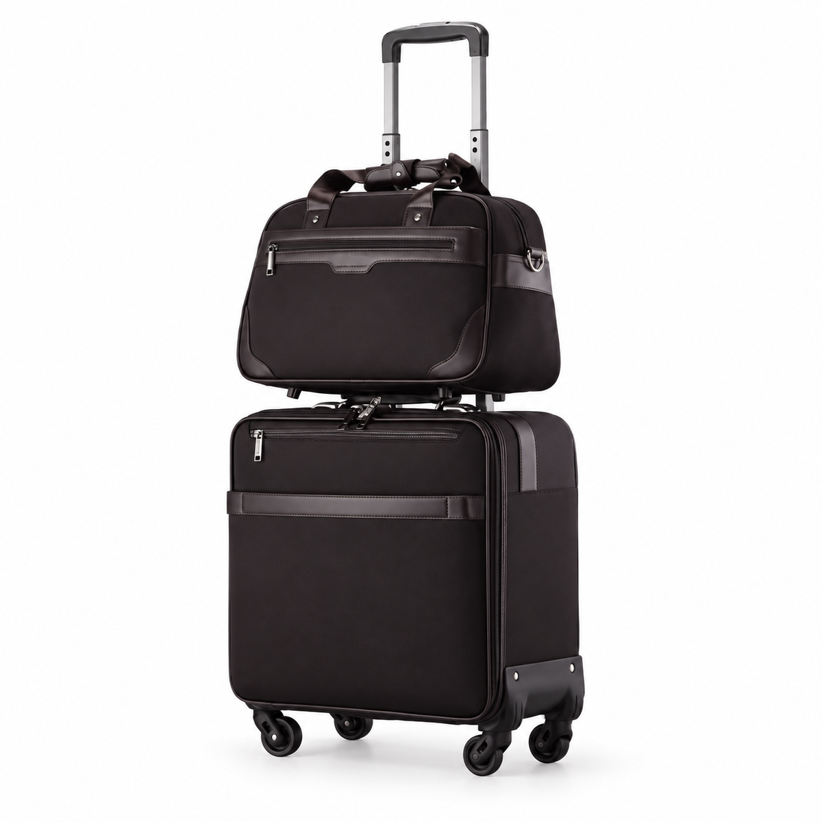 Black Leather Trolley And Tote Set