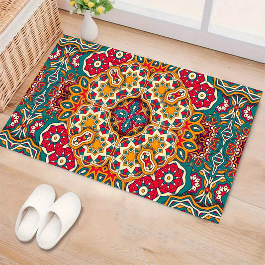 1pc Anti-Slip Machine Washable Entrance Carpet,Rug  - Super Soft 100% Polyester Bohemian Floral Mat with Rubber Backing, Lightweight Indoor/Outdoor Mat for Kitchen