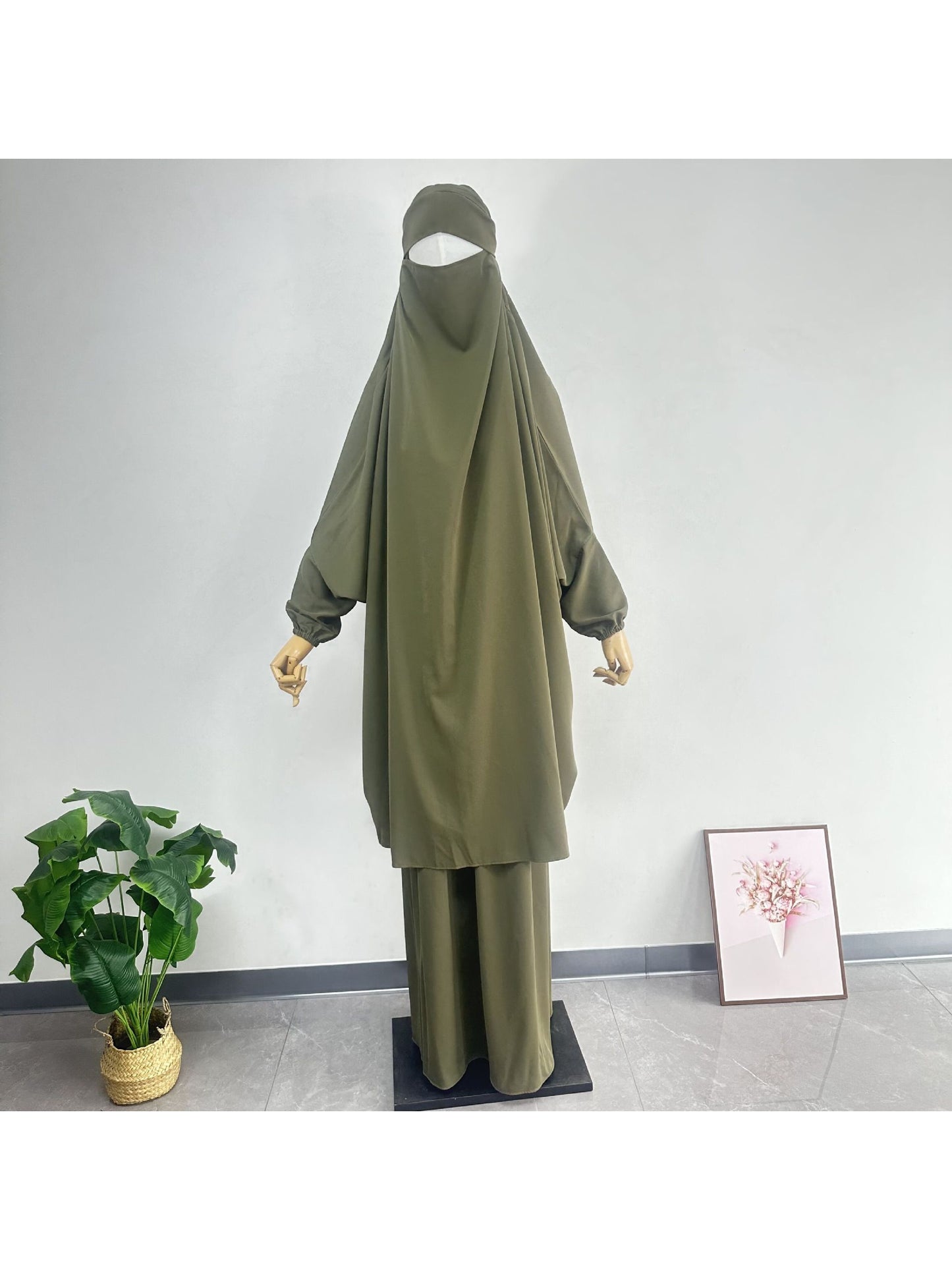 Middle East Dubai Women's Solid Color Loose Jilbaab Two-Piece Set with Large Hijab for Export