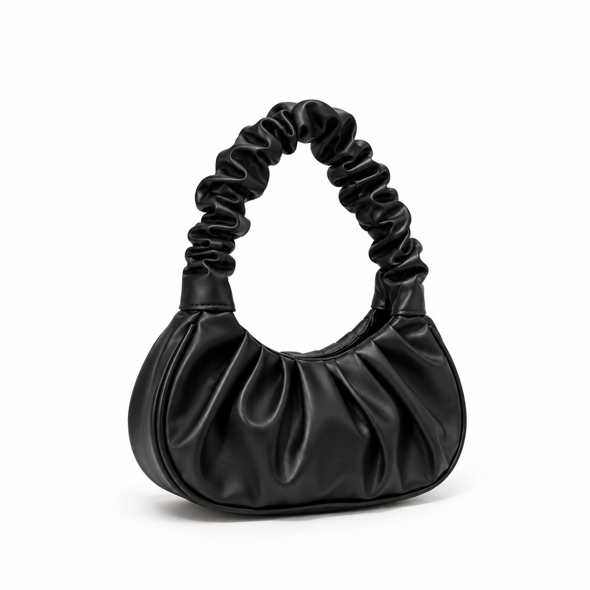 Black Ruched Handle Crescent Shoulder Bag
