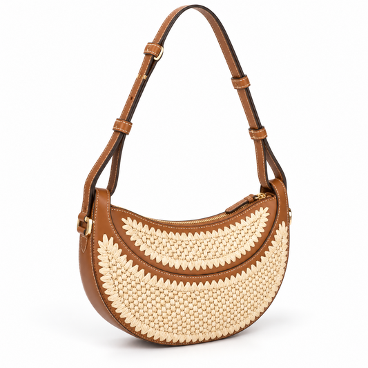 Camel Woven Crescent Adjustable Shoulder Bag