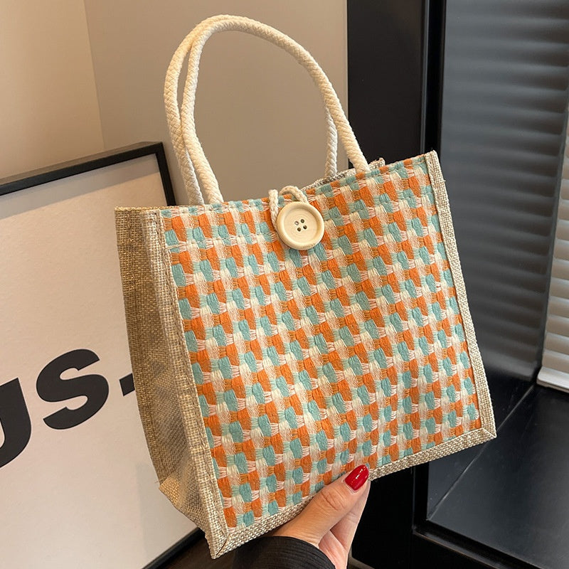 Handbag, Linen Bag, New Accessory Bag, Yellow Hemp Woven Handbag, Carrying Small Shoulder Bag