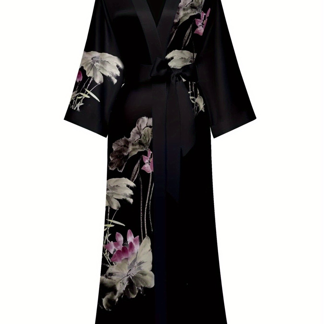 Women's Kimono Robe Long Bathrobe Women's Pajamas Floral Print Wedding Robe Nightgown Satin Bridesmaid Robe