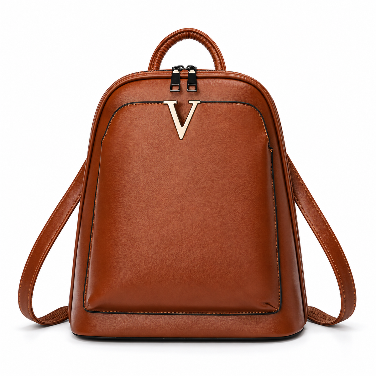 Classic Brown Backpack With Gold Accent