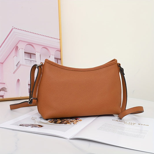 Genuine Leather Women's Crossbody Handbag - Adjustable Shoulder Strap, Zipper Closure, Retro Style Small Commuter Bag | Durable Top-Grain Cowhide with Fabric Lining & Oil-Edged Detailing