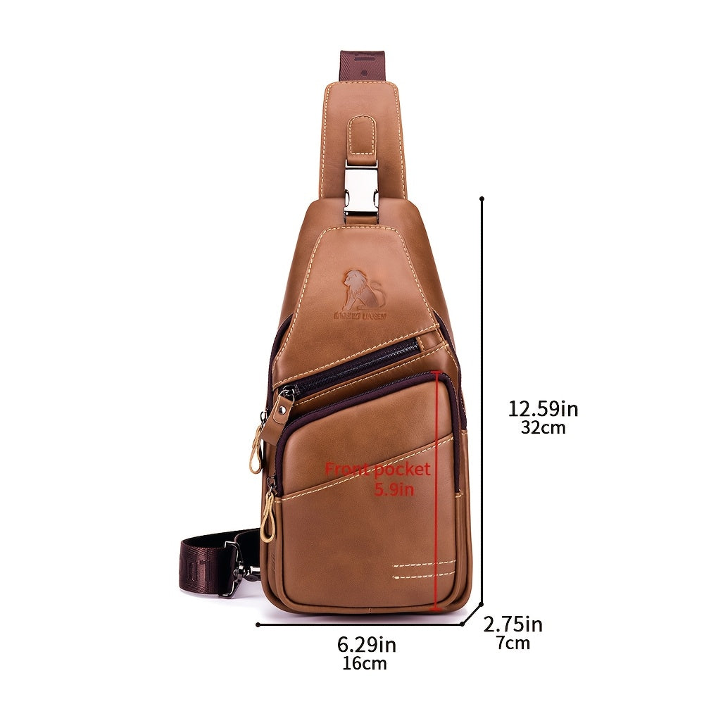 Mens Leather Sling Bag Casual Shoulder Bag Crossbody Bag Chest Bag Travel Hiking Backpack Multifunctional Mens Bag