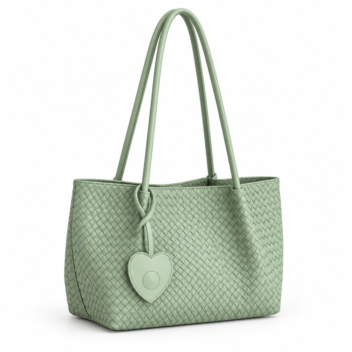 Sage Green Woven Heart Charm Tote