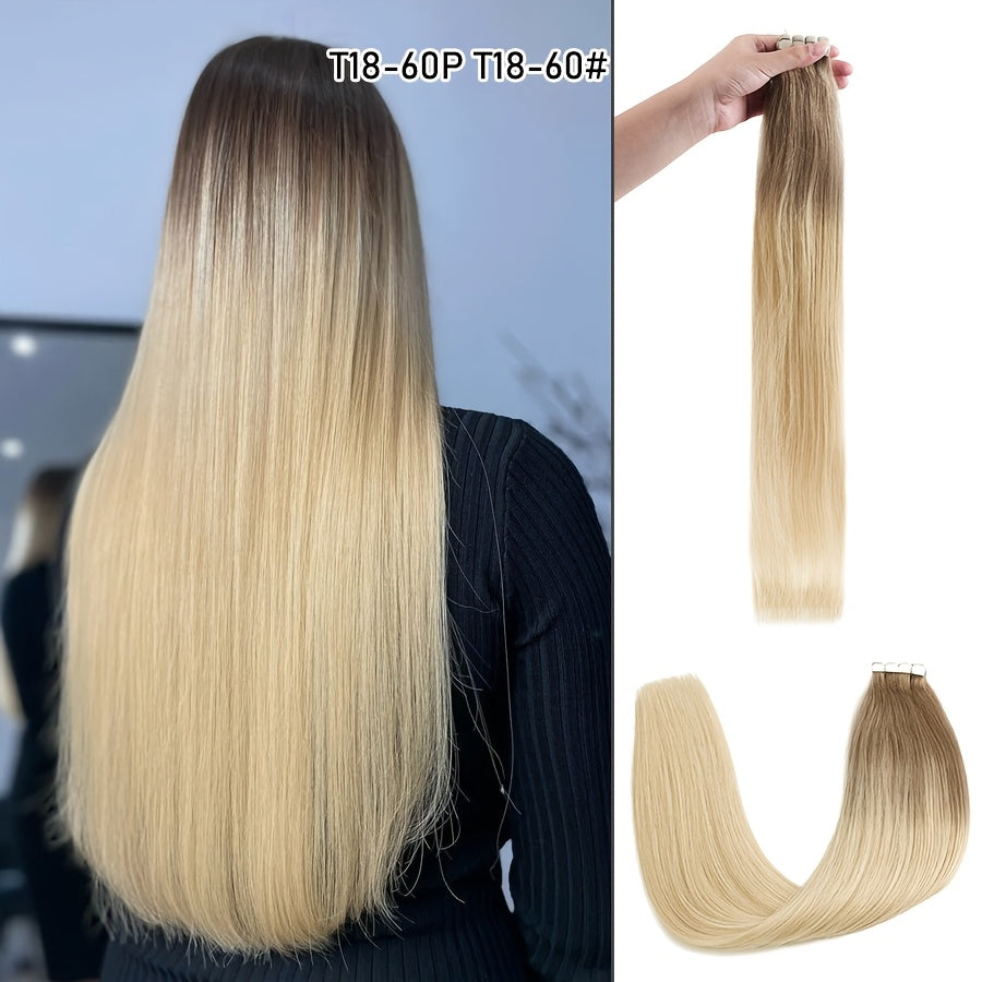 16 Packs Mini Tape In Hair Extensions Human Hair - Looking Seamless Clip-In for short hair, 12-24 Inch Lengths, Straight for Caucasian Women, Volume & Length Addition (Mini Tape System)