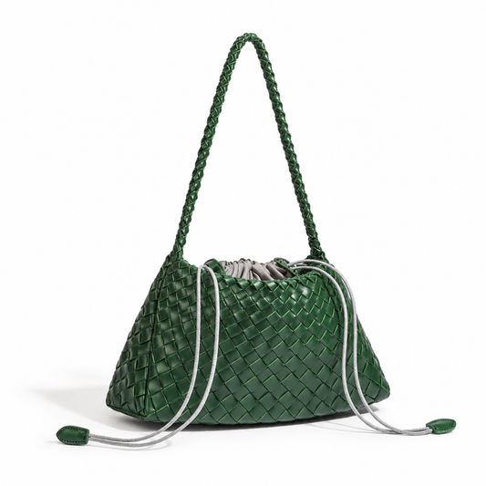 Forest Green Woven Drawstring Shoulder Bag