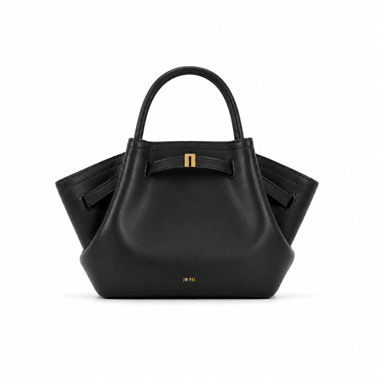 Matte Black Winged Top-Handle Handbag