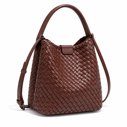 Chocolate Brown Woven Bucket Shoulder Bag