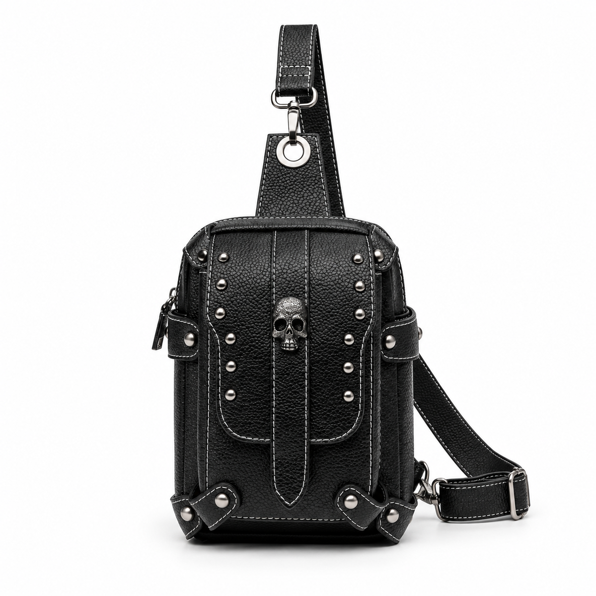 Black Gothic Skull Studded Sling Bag