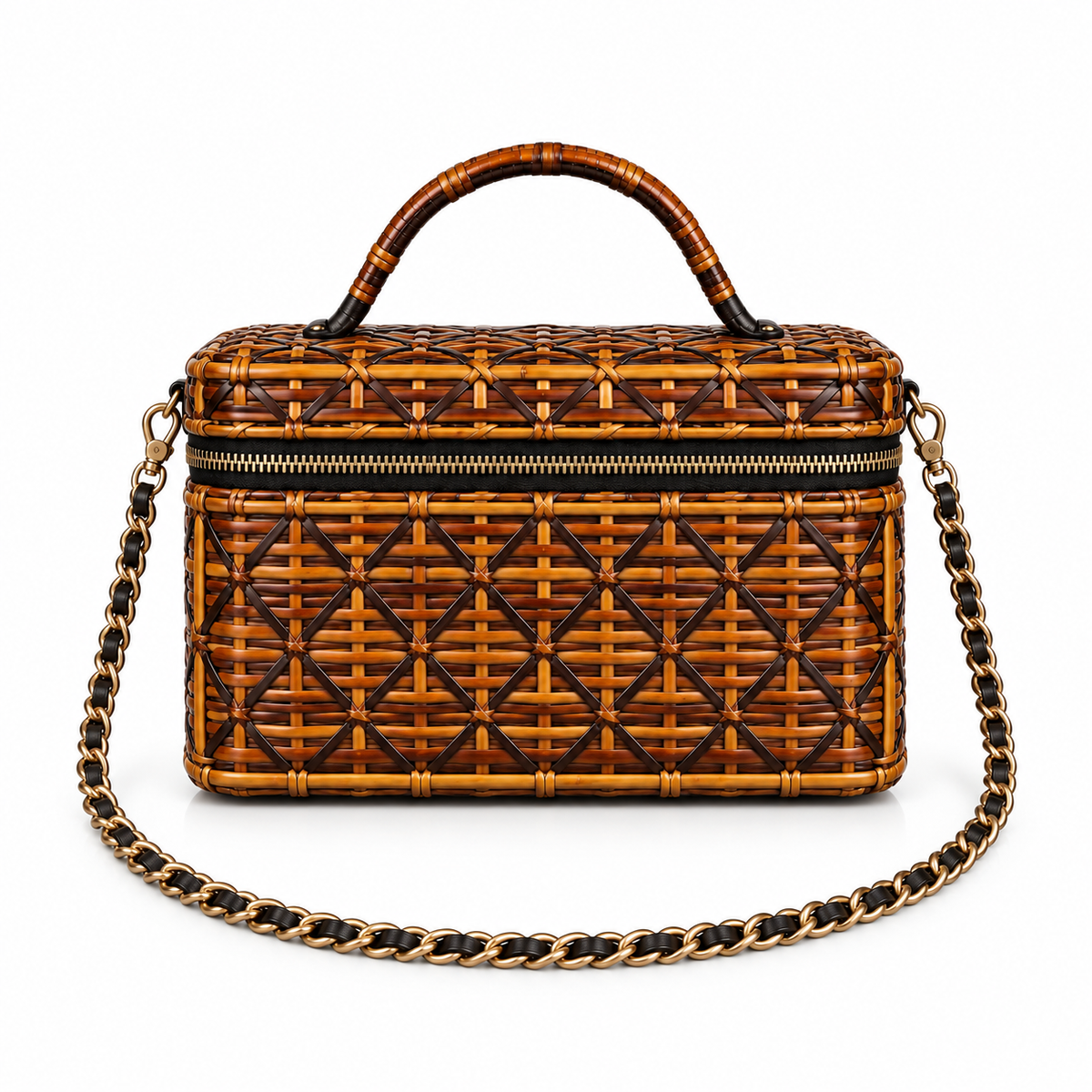 Vintage Brown Woven Box Crossbody Bag