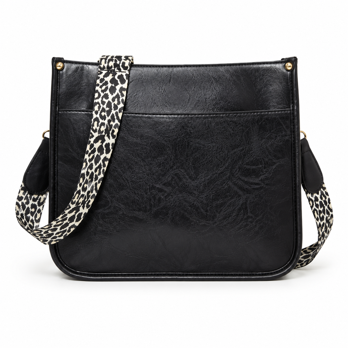 Black Crossbody Bag With Leopard Strap