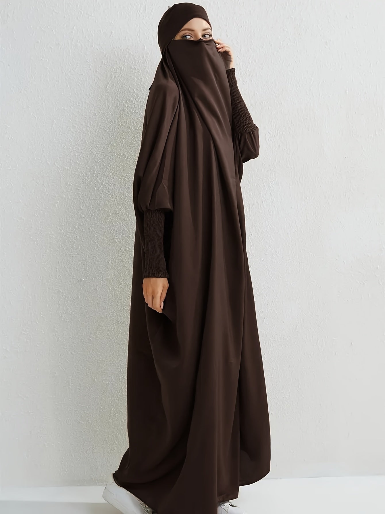 Elegant Light Pink Modesty Dress with Hijab - Women's Long Sleeve Jibab Abaya, Maxi Prayer Dress, Polyester, Non-Stretch Fabric, Machine Washable