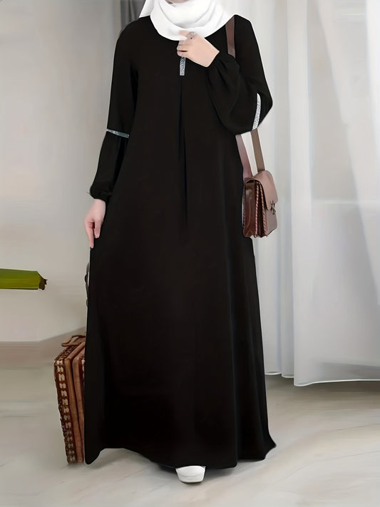 [Elegant Abaya] Elegant Arabic Abaya Burkha | 2023 New Women's Long Sleeve Modest Cover Dress, Solid Green, Sequin Sleeves, Machine Washable, No Stretch Fabric