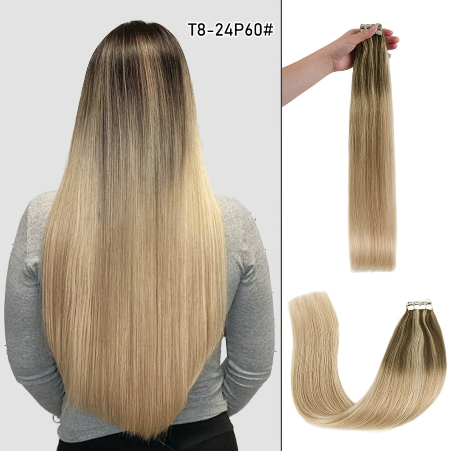 16 Packs Mini Tape In Hair Extensions Human Hair - Looking Seamless Clip-In for short hair, 12-24 Inch Lengths, Straight for Caucasian Women, Volume & Length Addition (Mini Tape System)