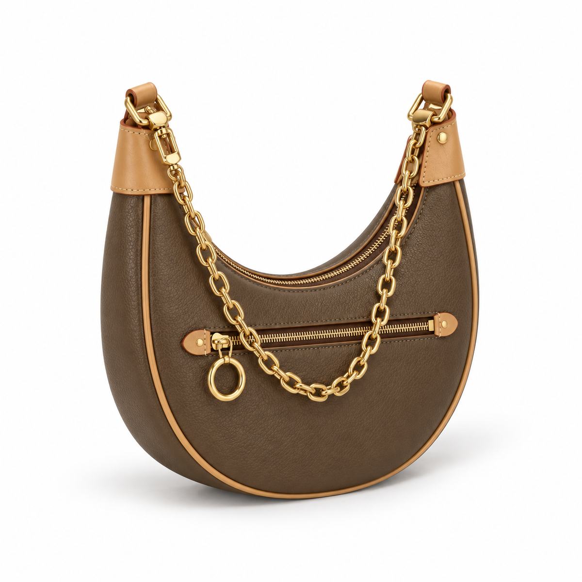 Taupe Crescent Chain Shoulder Bag Purse