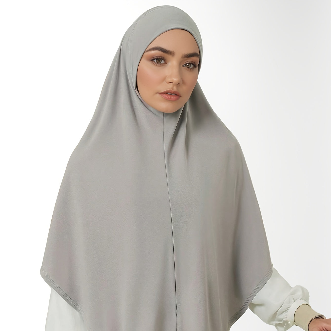 2pcs/set Breathable Polyester Women's Convenient Wearable Instant Muslim Hijab Khimar Abaya | Adjustable Drawstring, Turban Hat Style for Easy Prayer & Worship, Hand Wash or Dry Clean, Beige