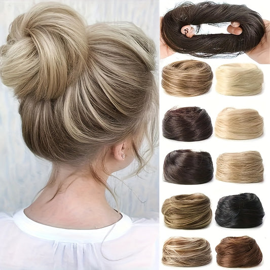 Women's Natural Look Synthetic Straight Hair Bun Hairpiece - Clip-In/Clip- Basic Bun for Volume, Instant Height & Fullness, Application for Ponytails, Buns, Updos - Suitable for all Hair Types & Scalp Tones