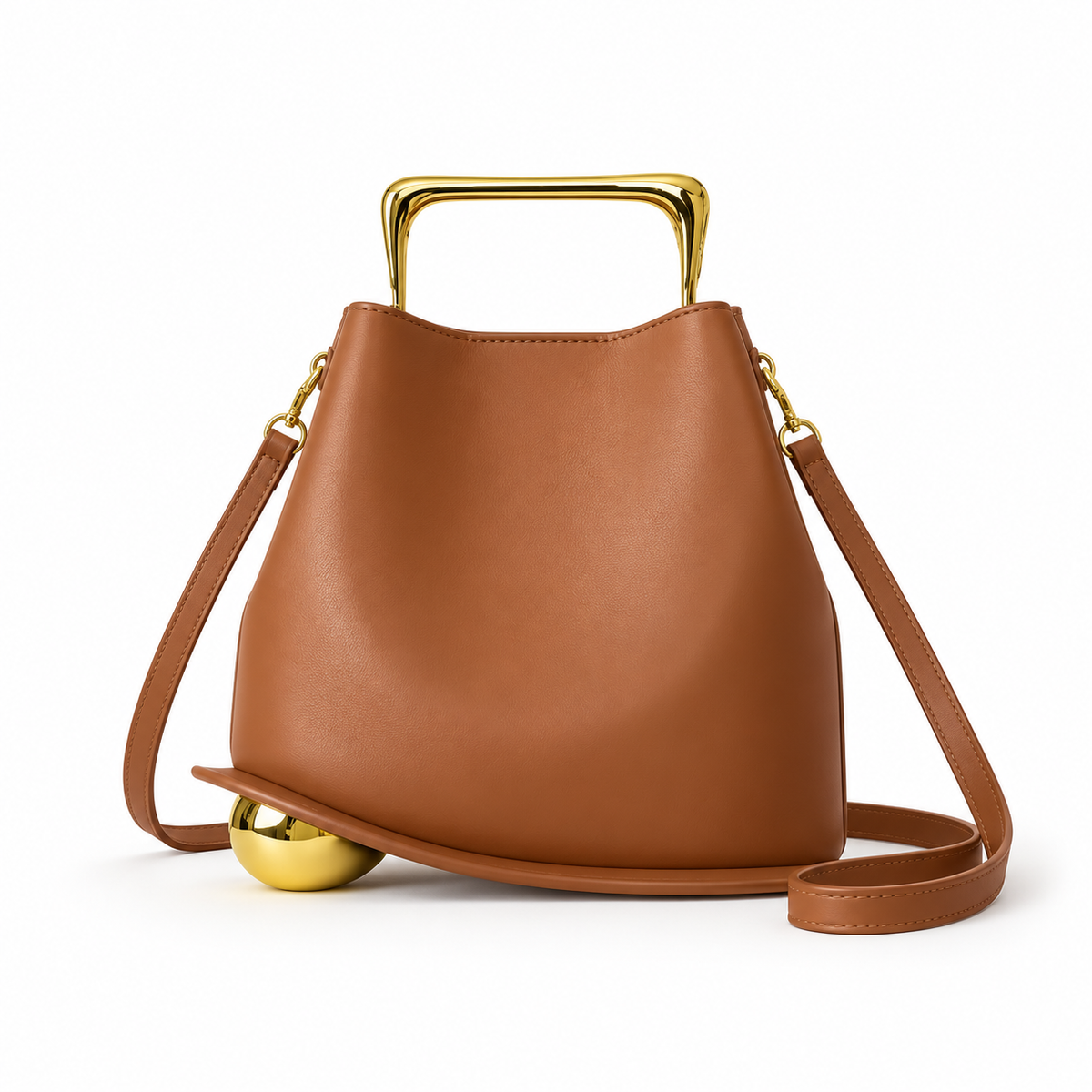 Caramel Leather Evening Clutch Gold Handle
