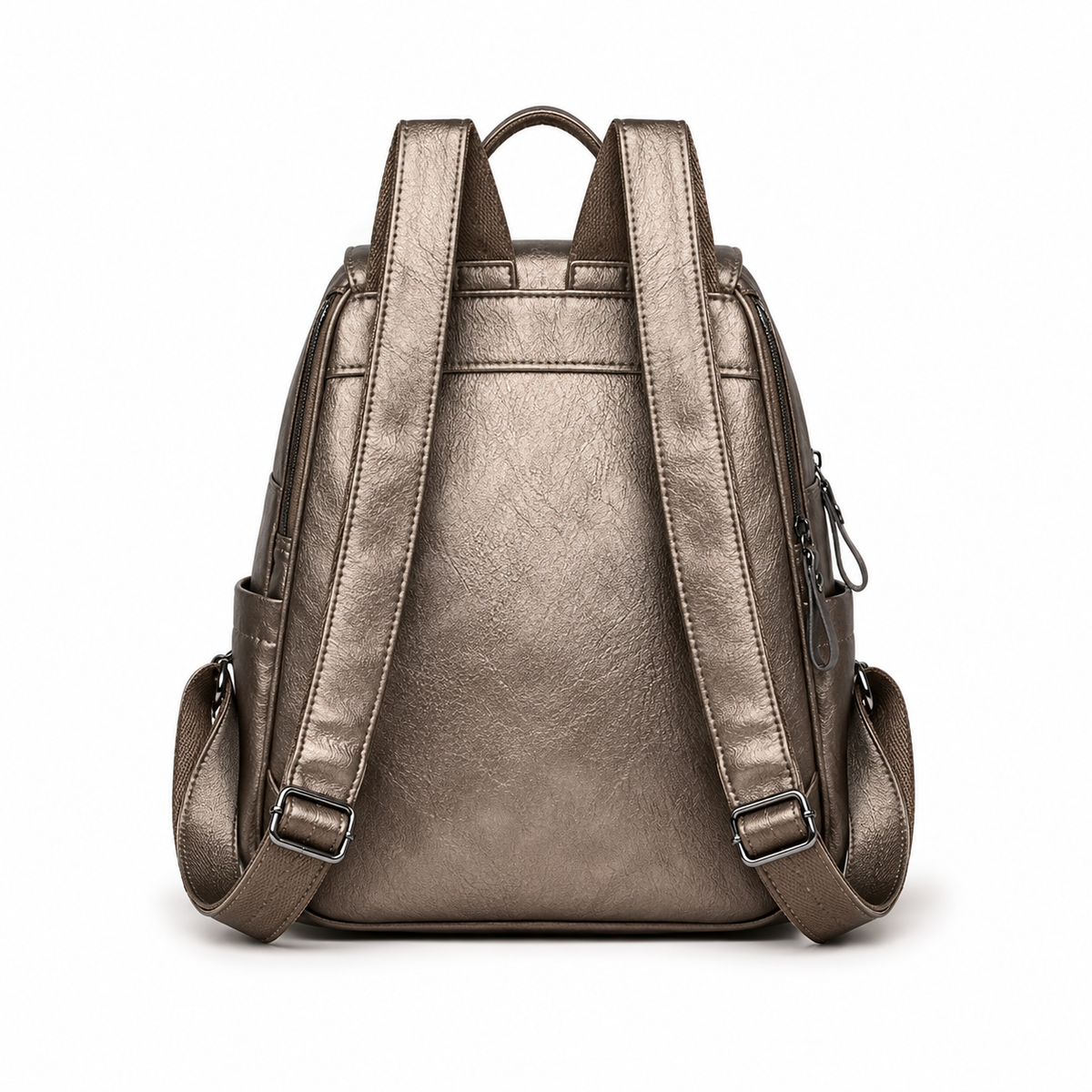 Metallic Bronze Flap Backpack With Pockets