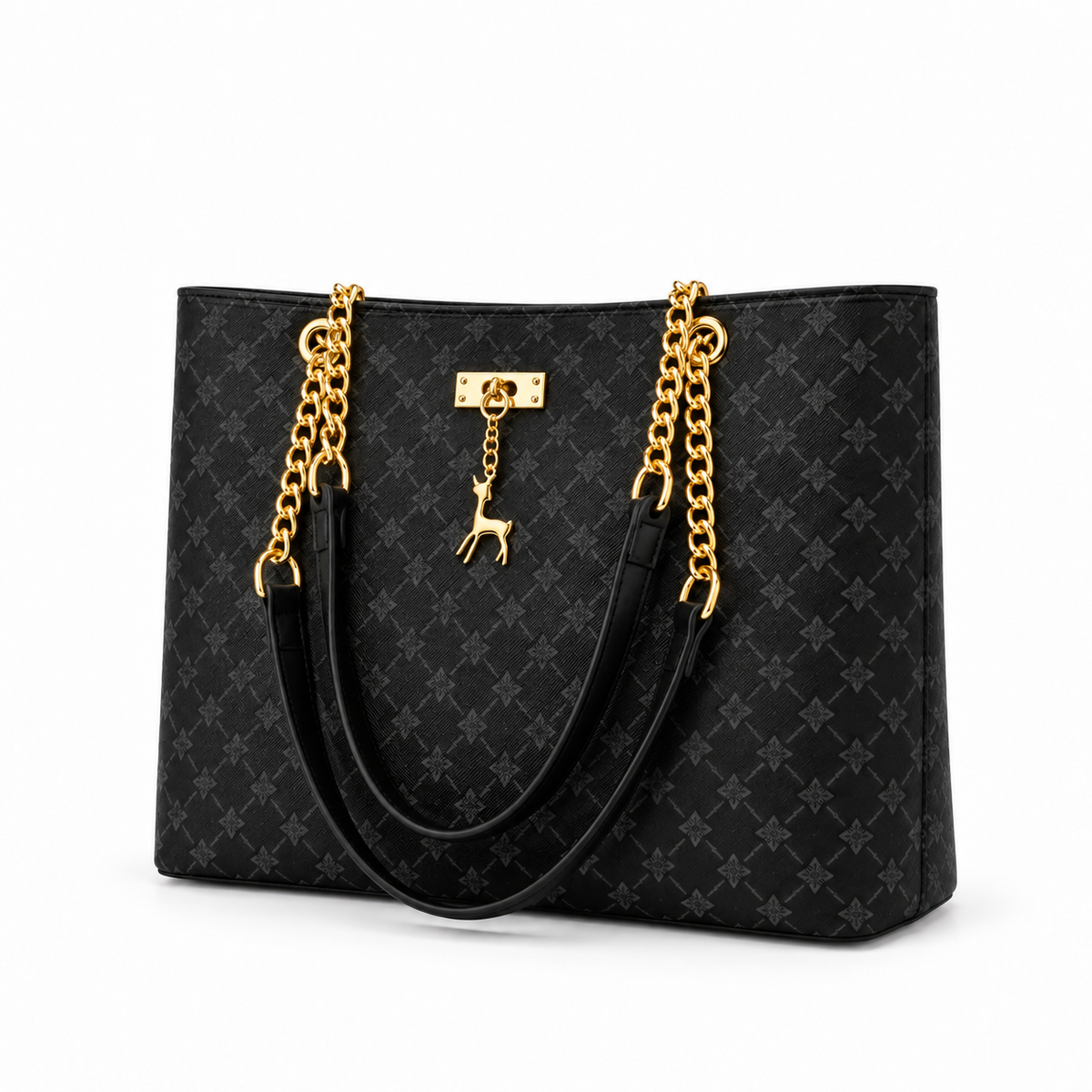 Elegant Black Monogram Chain Tote Bag
