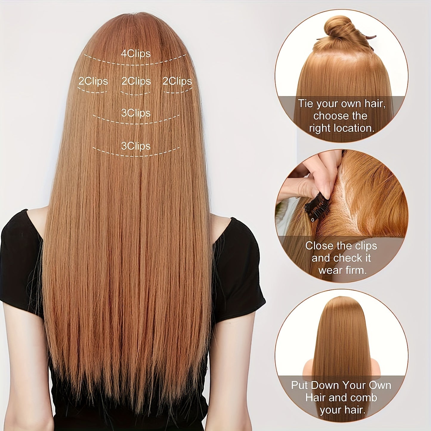 24-Inch Synthetic Hair Extensions - 6pcs, Balayage Pale Golden Honey Blonde, Soft Double Weft
