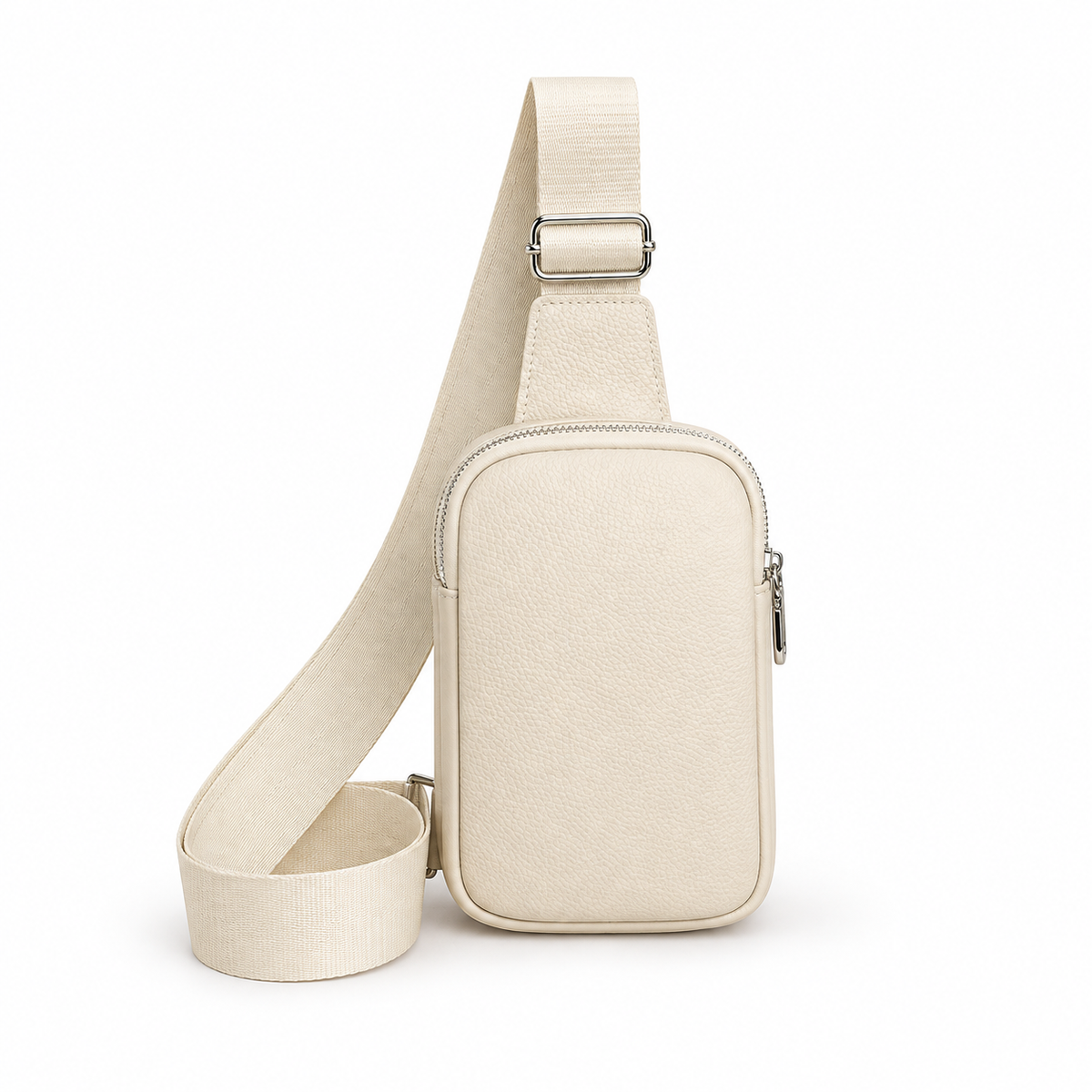 Ivory Textured Sling Bag With Adjustable-Strap