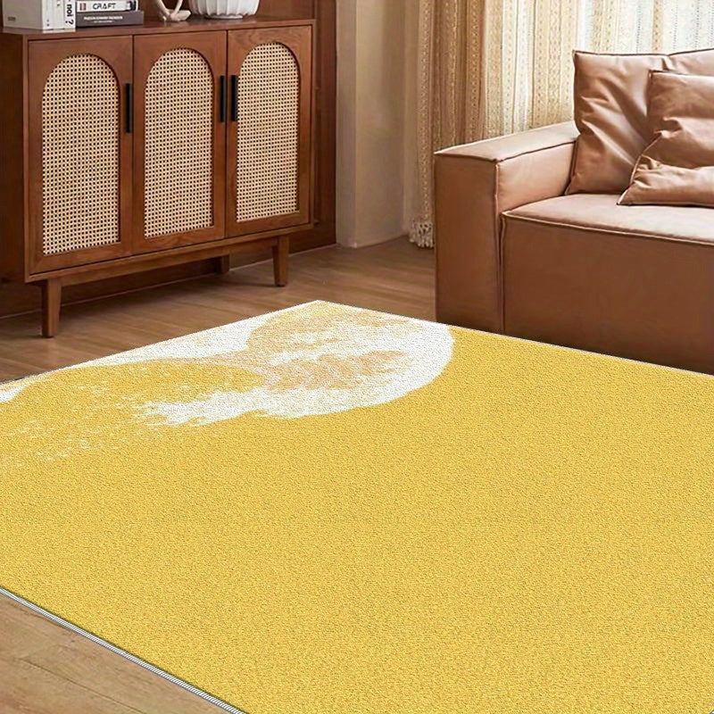 1pc Coastal Area Mat - Lightweight Machine-Washable Mat with Non-Slip Backing, Easy-Clean Floor Mat for Living Room, Bedroom, Bathroom, Kitchen - Modern Coastal Decor in Yellow & White, Durable Indoor/Outdoor Mat for Home, Of