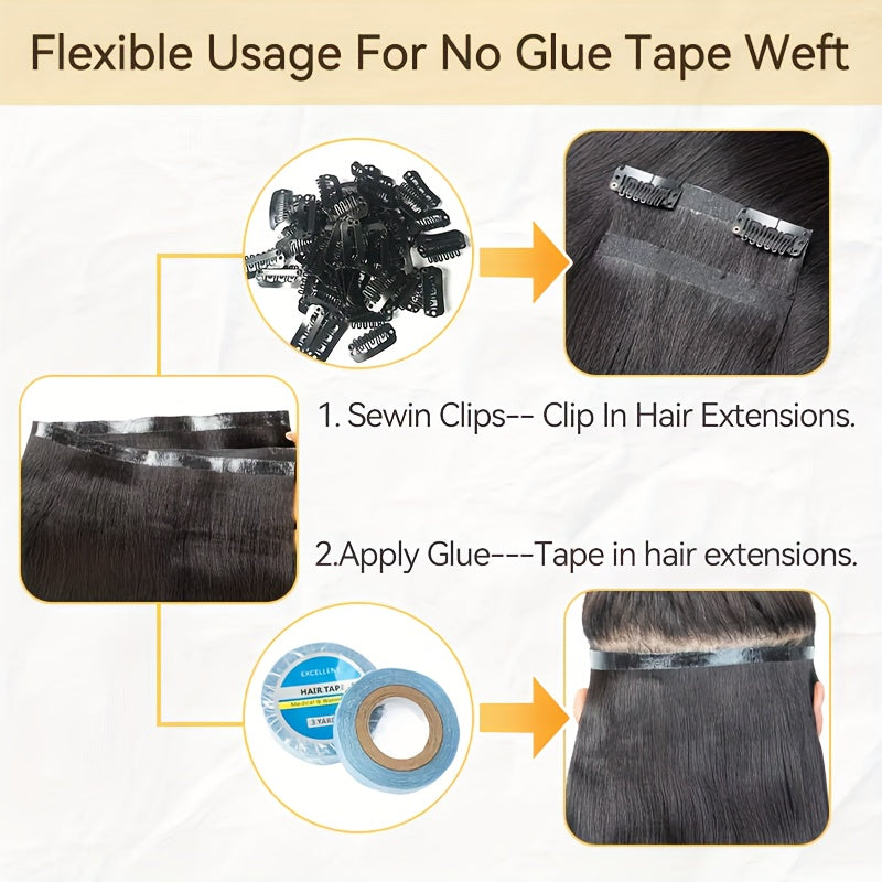 Invisible Long Tape PU Skin Weft Human Hair Bundles No Glue Real Natural Hair Seamless 16inch Weft Hairpieces for Salon Supply