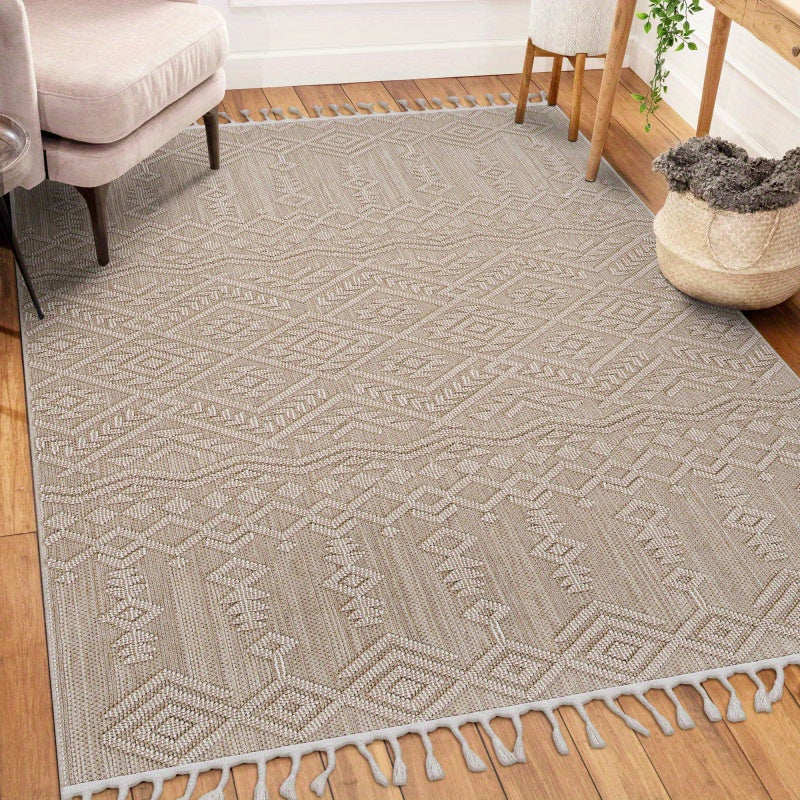 Collection 8x10 Traditional Geometric Pattern Area - Stain-Resistant Non-Shedding Synthetic Fiber, & Pet-Friendly Indoor/Outdoor with Backing, Low Pile (0.28") for Living Room Medium Rugs, Patio, Entryway