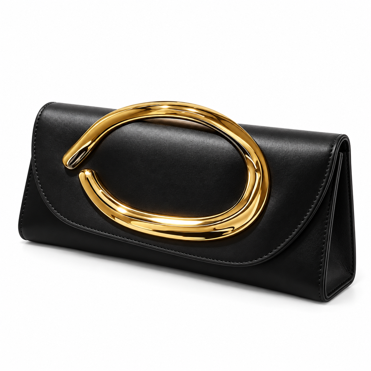 Black Evening Clutch With Gold Accent